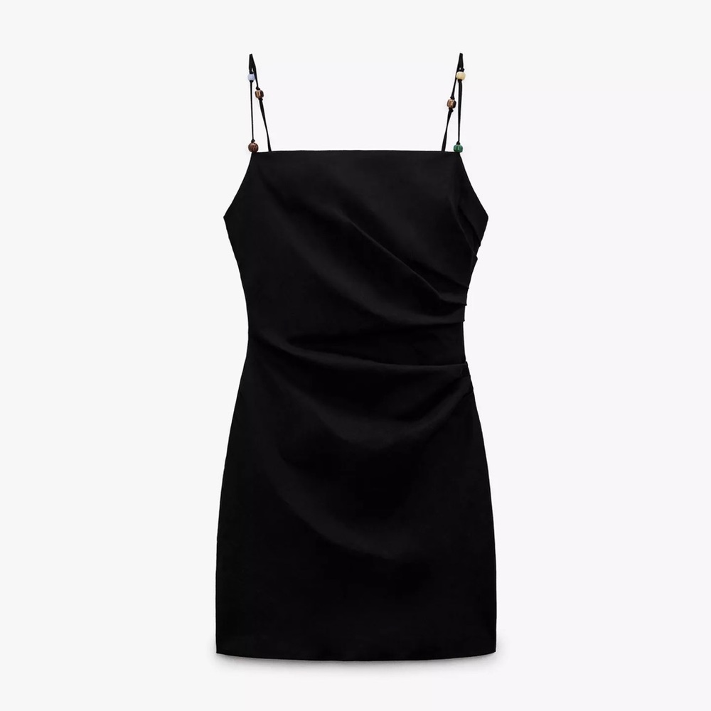 Zara Black Mini Dress with Beaded Spaghetti Straps